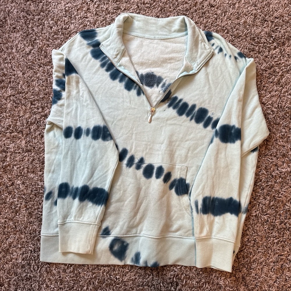 Old Navy Tie-Dye Quarter-Zip Sweatshirt - Cream and Black